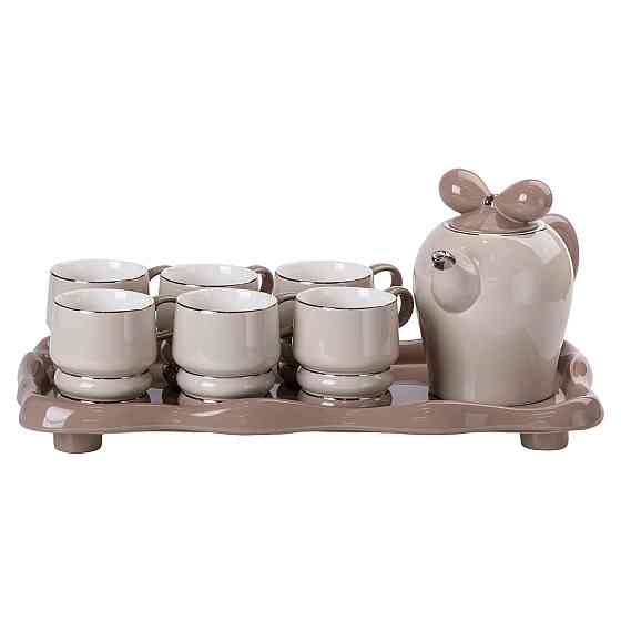 Чайний набір на 6 персон із порцелянаовою підставкою, сірий HP-15-28 Київ