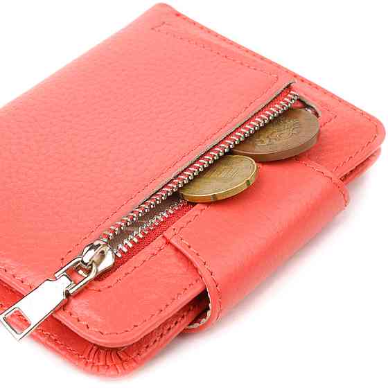 Стильный компактный женский кошелек из натуральной кожи Коралловый (CANPELLINI) Киев