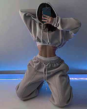 Женский утепленный стильный костюм двойка: худи и джоггеры трехнить на флисе Одесса