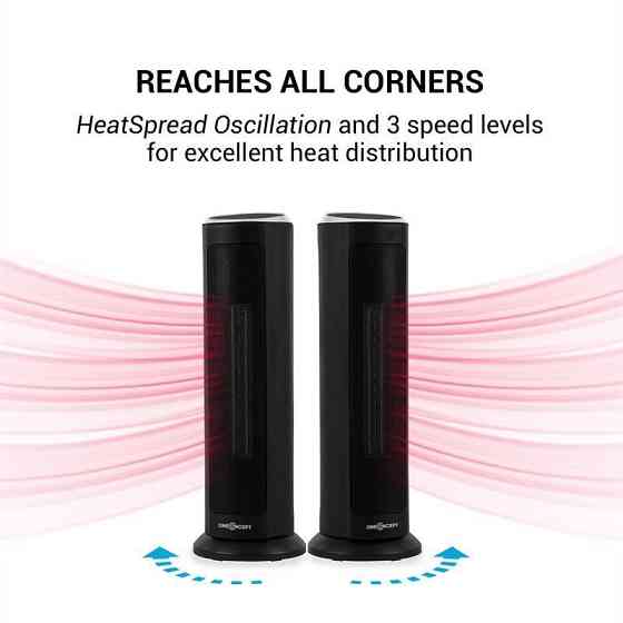 Баштовий нагрівач Heat Spire 1200/2000 Вт 8-годинний термостат з таймером чорний 1200/2000 Вт (Німеччина, Рівне