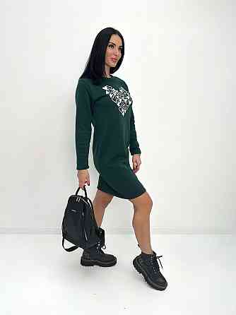 Теплое платье с принтом Romance 50-52, Темно-зеленый Киев