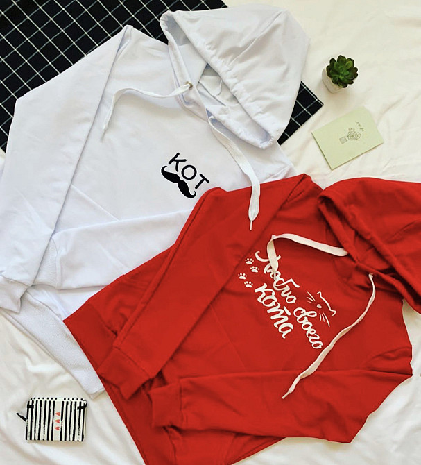 Парні толстовки з капюшоном для хлопця та дівчини!  Кіт/бажаю свого кота Чернівці - фото 1