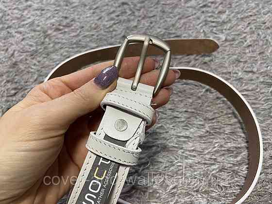 Белый женский ремень из гладкой кожи с классической пряжкой 30мм PS Leather Киев