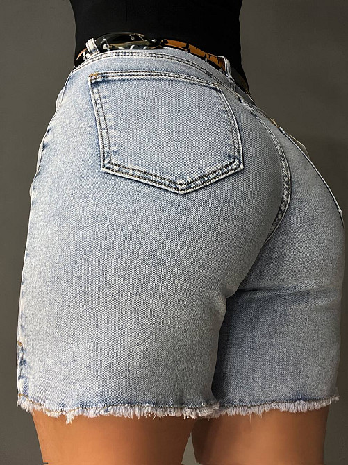 Шорты женские джинсовые Vindasion 4087 средней длины с разрезами и ремнем голубые, голубой, 26, 26, 66 см, 98 см Киев - изображение 18