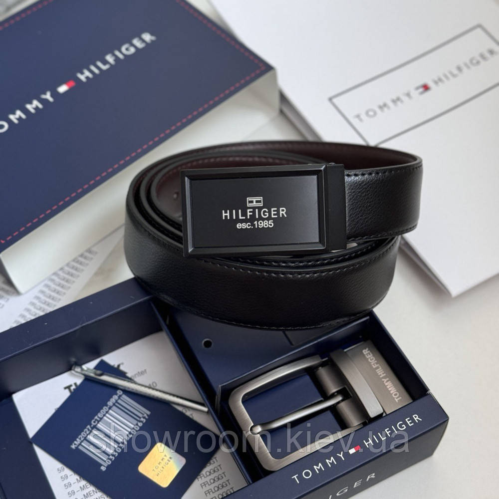 Чоловічий шкіряний ремінь із двома пряжками TH (067) Київ - фото 2