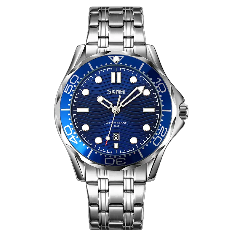 Чоловічий класичний годинник Skmei 9276 (Сріблястий з синім циферблатом) Вінниця - фото 1