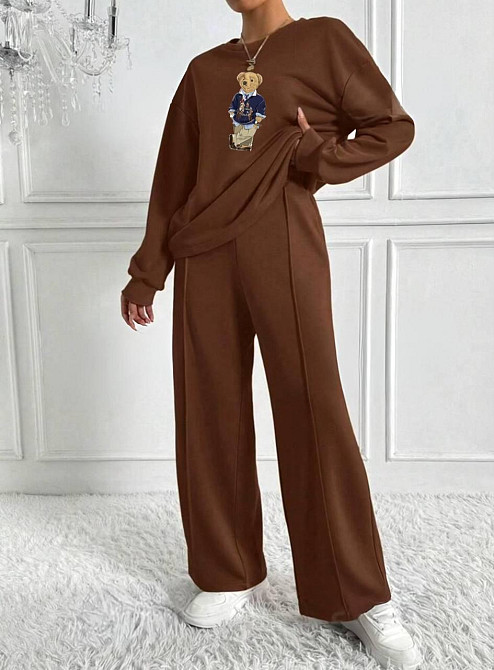 Жіночий прогулянковий костюм-двійка з термонакатом двонитка Шоколад, 48/52 Одеса - фото 4