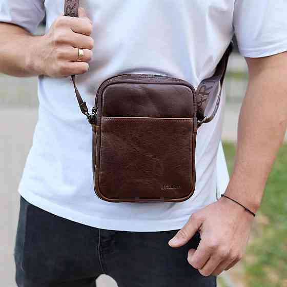 Чоловіча шкіряна сумка з натуральної шкіри коричневий месенджер Київ