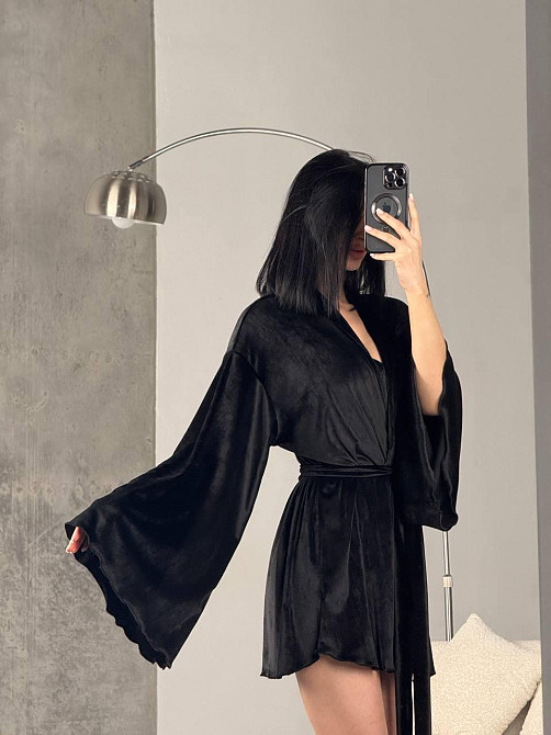 Женский домашний велюровый мини халат плюш велюр Одесса - изображение 4