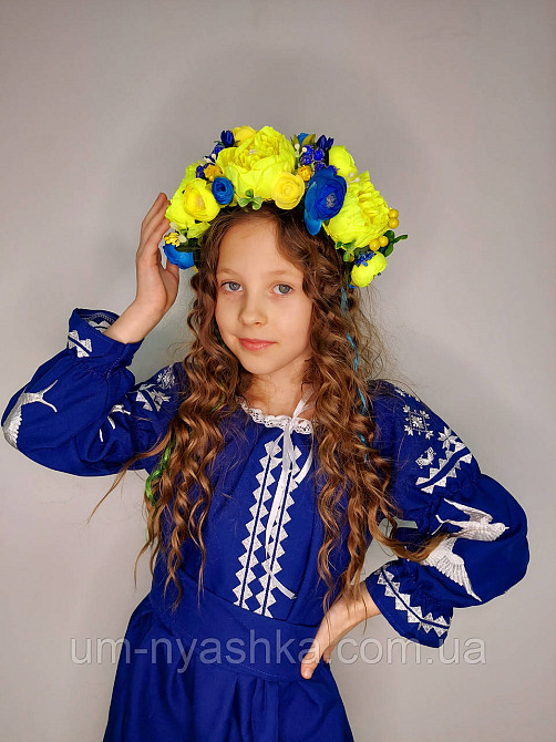 Ободок обруч з квітами "Піони великий жовто-синій" Кривий Ріг - фото 3