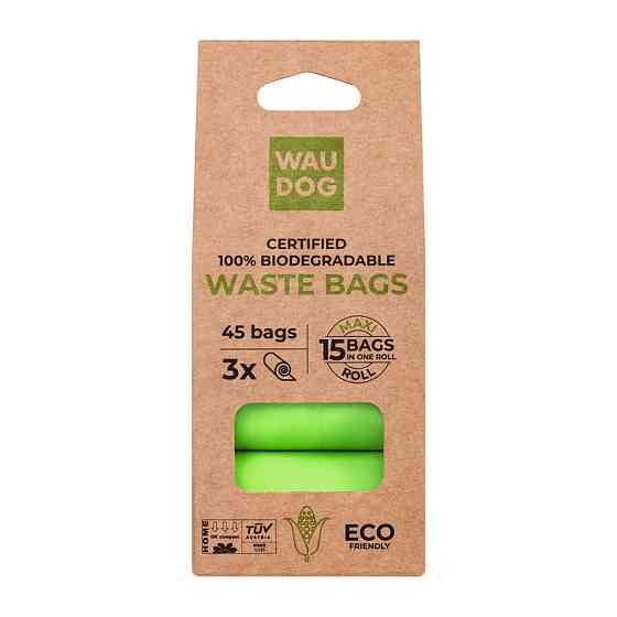 Біорозкладні пакети WAUDOG для прибирання за тваринами, МАКСІ, 22х33 см, уп. 3 рул (45 шт) Київ
