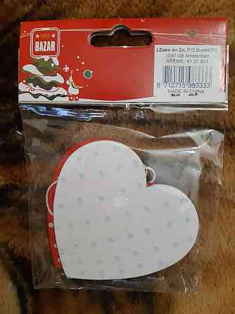 Новорічні іграшки дерев`яні Сердечка 2 штуки 70 на 75 мм червоно-білий Київ