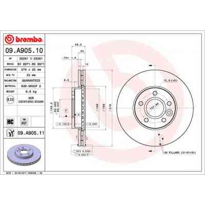 Тормозной диск Brembo 09.A905.10 Винница
