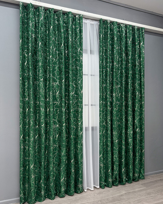 Комплект готових штор VR-Textil Льон мармур Royal Touch № 2002ш Зелений 150х270 см 2 шт (33-0970) Київ - фото 4