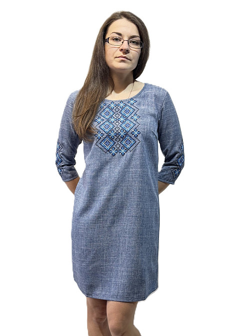 Жіноча вишита сукня в джинсовому кольорі Київ - фото 1