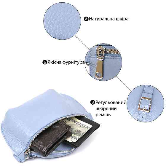 Зручна шкіряна жіноча бананка Shvigel 16374 Блакитний Київ
