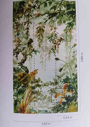 Обои виниловые Grandeco One roll one motif 1.59x2.8 панно ветки листья цветы акварель зеленые желтые Киев