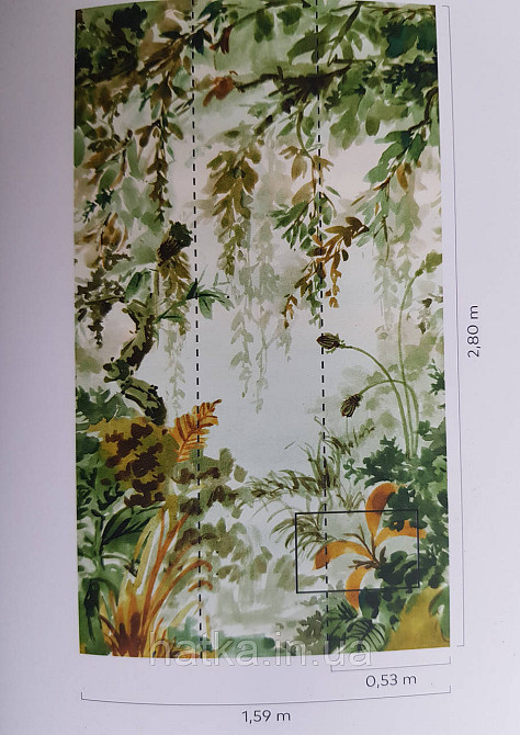 Шпалери вінілові Grandeco One roll one motif 1.59x2.8 панно гілки листя квітів акварель зелені жовті Київ - фото 4