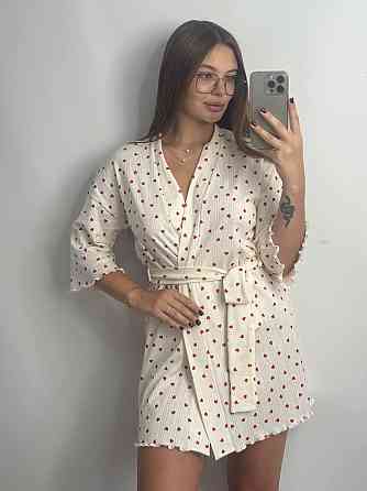 Халат жіночий для дому з трикотажу Червоні серця XS/S Харків