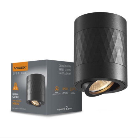 LED Світильник накладний під лампу GU10 чорний +чорна призма VL-SPF04A-BPB Videx Житомир
