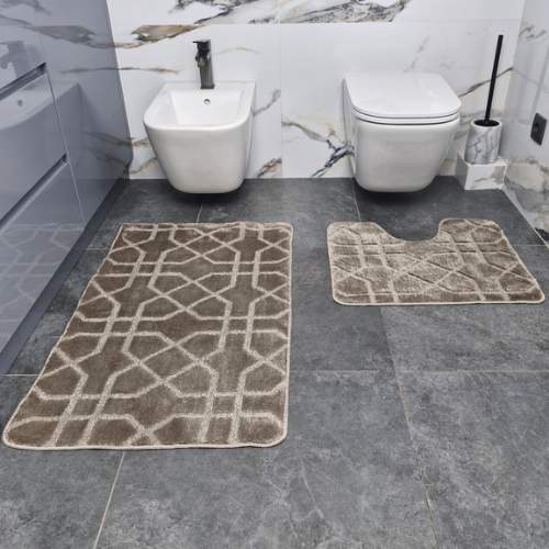 Набір килимків для ванної 2шт 60*100см+50*60см U-виріз Геометрія Standard світло-сірий поліпропілен Дариана Житомир - фото 2