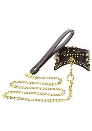 Нашийник із заклепками та повідцем Taboom Vogue Studded Collar and Leash, веганська шкіра, чорний Sex Aura Київ