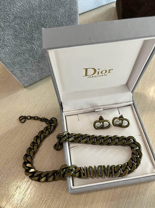 Стильне кольє ланцюг із логотипом Dior колір бронза │чокер ланцюг Одеса - фото 6