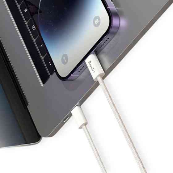 Кабель для зарядки Avantis Type-C - iPhone, 1м, 3.0А белый, круглый тканевая оплетка, QC, 27W Мукачево