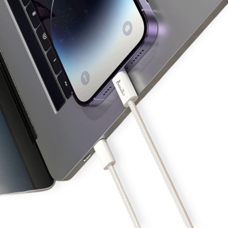 Кабель для заряджання Avantis Type-C - iPhone, 1м, 3.0А білий, круглий тканинне обплетення, QC, 27W Мукачево - фото 2