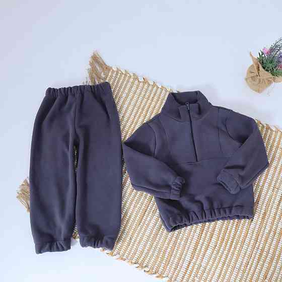 Дитячий теплий Флісовий термо костюм (толстовка+штани) Темно-синій Кам'янець-Подільський