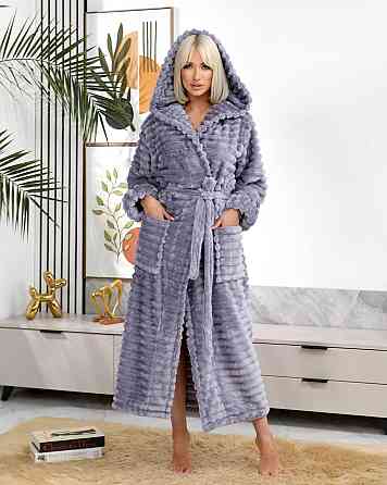Жіночий махровий халат з капюшоном Сірий XL/2XL Харків