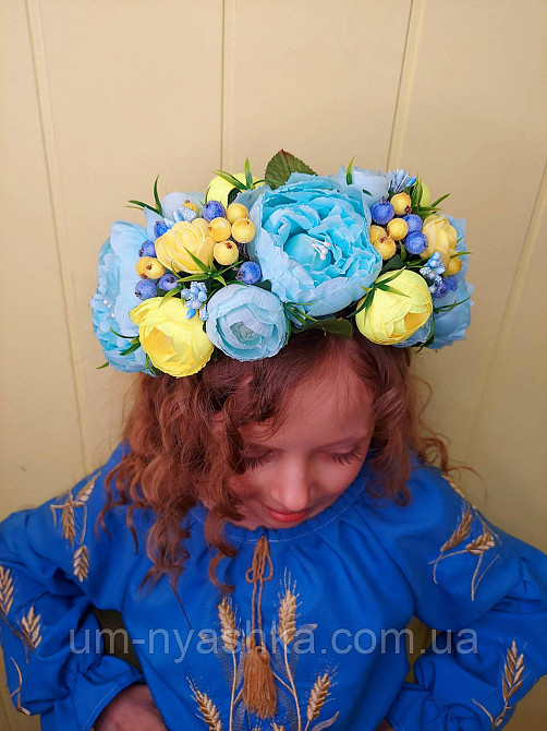 Ободок обруч з квітами "Піони великий блакитно-жовтий" Кривий Ріг - фото 6