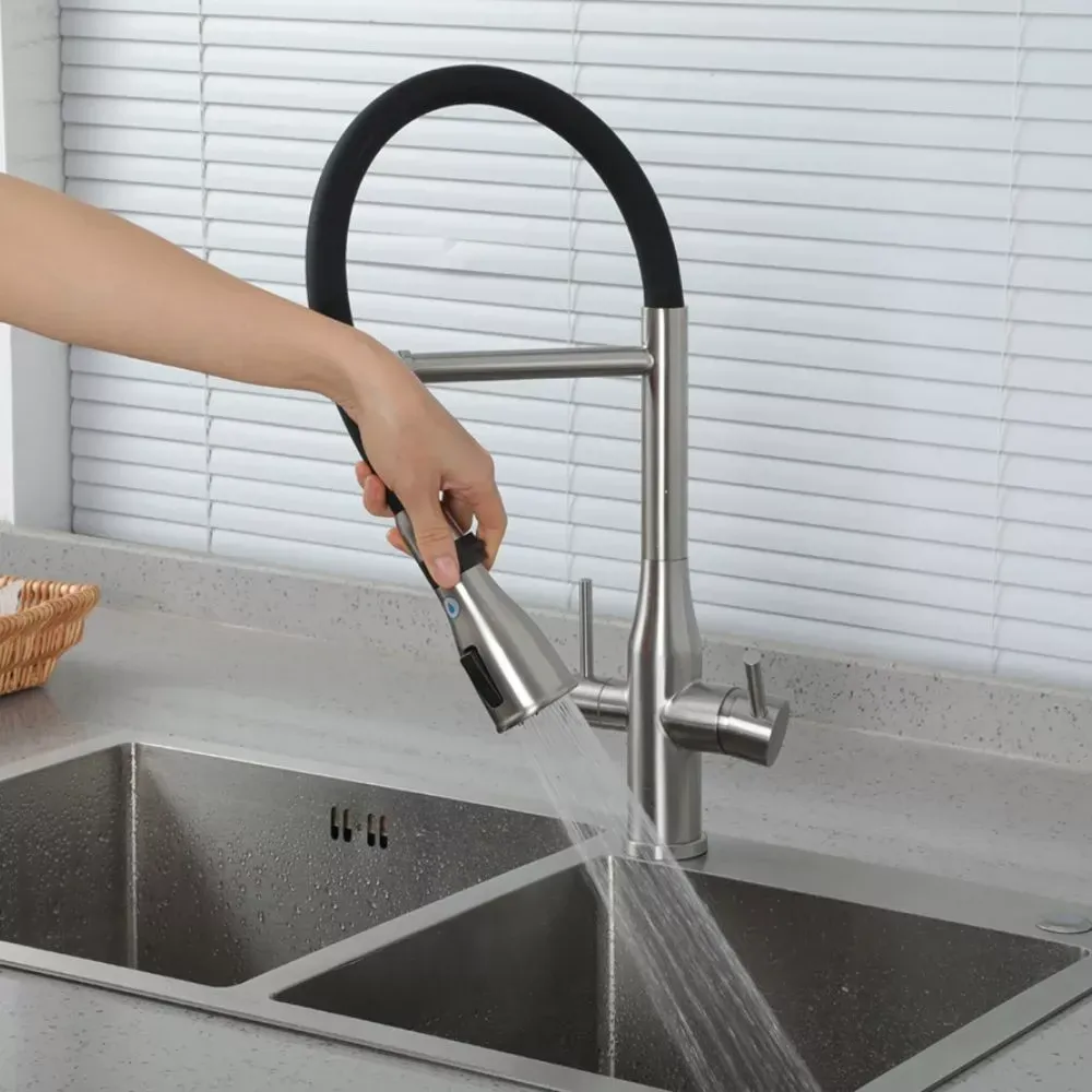 Змішувач для кухні з підключенням до фільтра GAPPO G4399-75 та гнучким виливом, сатин/чорний Київ - фото 2