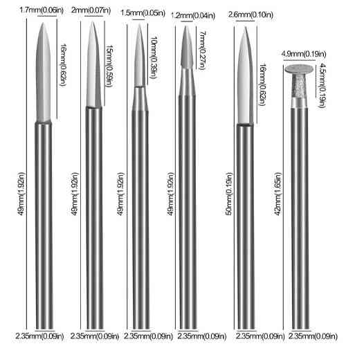 Набор фрез по дереву 6 шт для гравера, хвостовик 2.35 мм, сталь, пластиковый кейс Киев