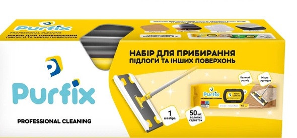 Набор для уборки пола и других поверхностей PURFIX Салфетки влажные 50 шт + Швабра Киев - изображение 1