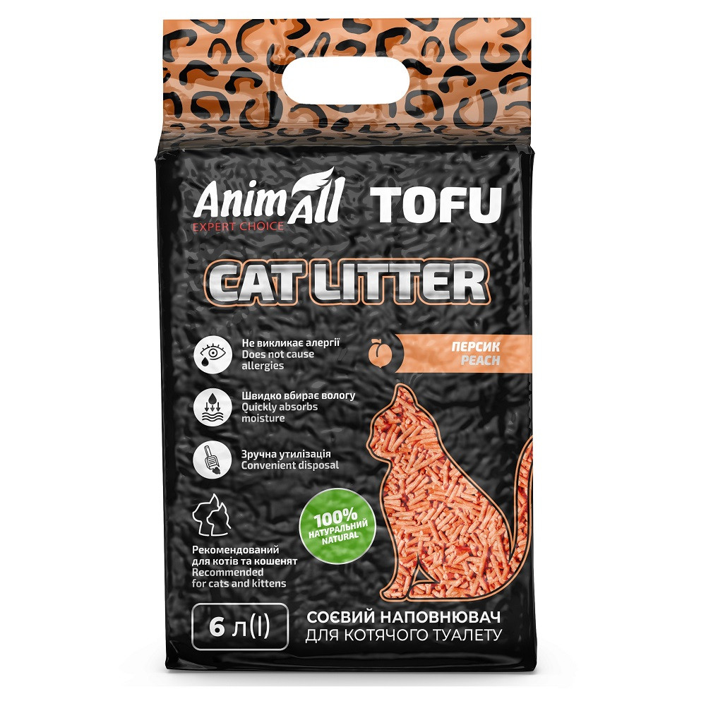 Соевый наполнитель AnimAll Tofu Peach с ароматом персика, для кошек, 6 литров (2,6 кг) Киев - изображение 1