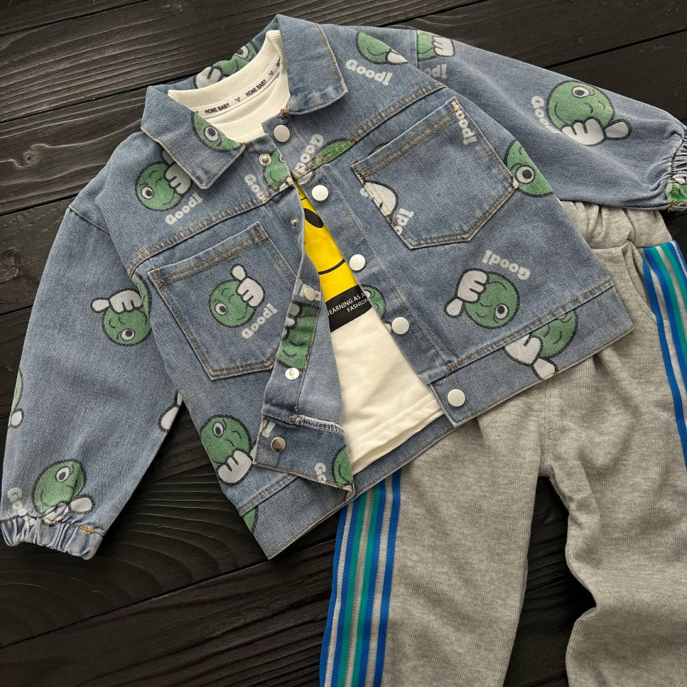 Дитячий Костюм Трійка (Реглан + Джинсовка + Штани) Зелений Hone Baby 130 пакунок малюка Киев - изображение 2