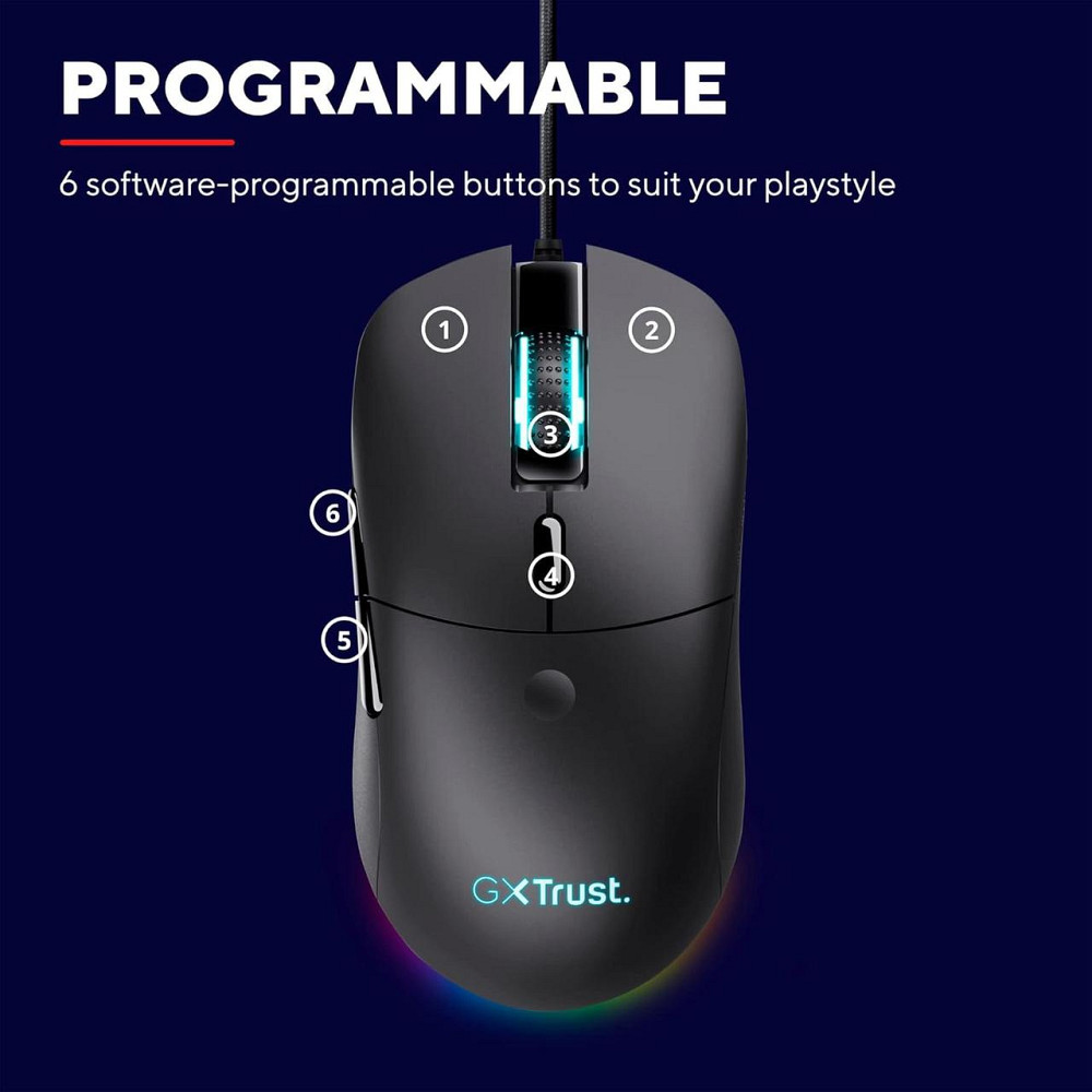 Комп'ютерна ігрова миша Trust GXT 981 Redex, 10000 DPI, 6 кнопок, RGB підсвітка, оптична, провідна, чорна геймерська (24634) Київ - фото 5