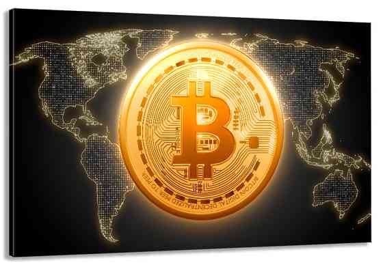Картина полотно у вітальню / спальню Біткоін   MLP_189  ( 60х30см ) 90х180см Київ
