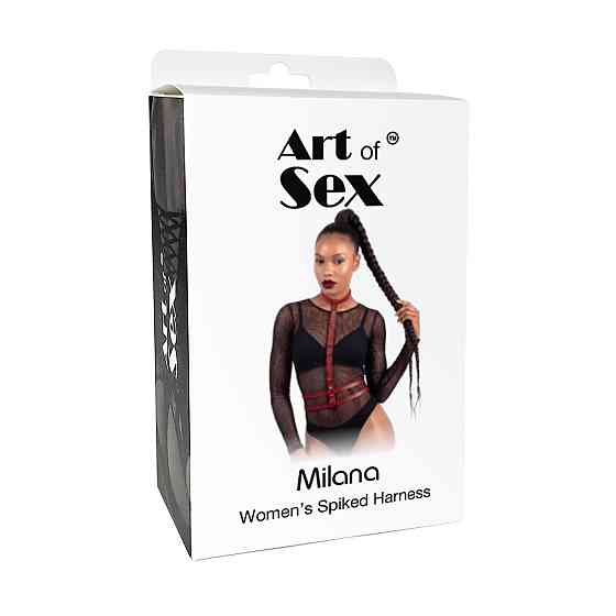 Жіноча портупея з шипами Art of Sex - Milana, екошкіра, розмір XS-2XL, колір червоний Sex Aura Київ