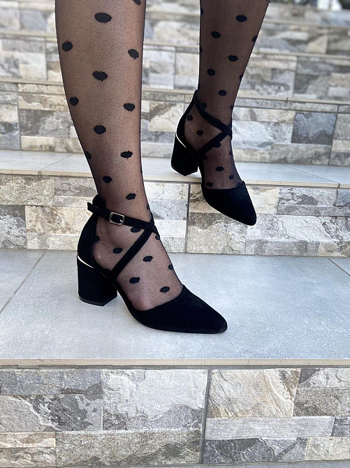 VIKA Босоніжки жіночі чорні VIKA L120-21 літні з еко-замші на стійких підборах із закритим носк Коломия - фото 7