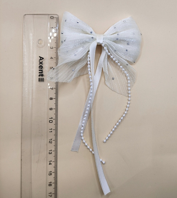 Комплект заколок "Бантики зі стрічками" 2 шт Білий Сміла - фото 3