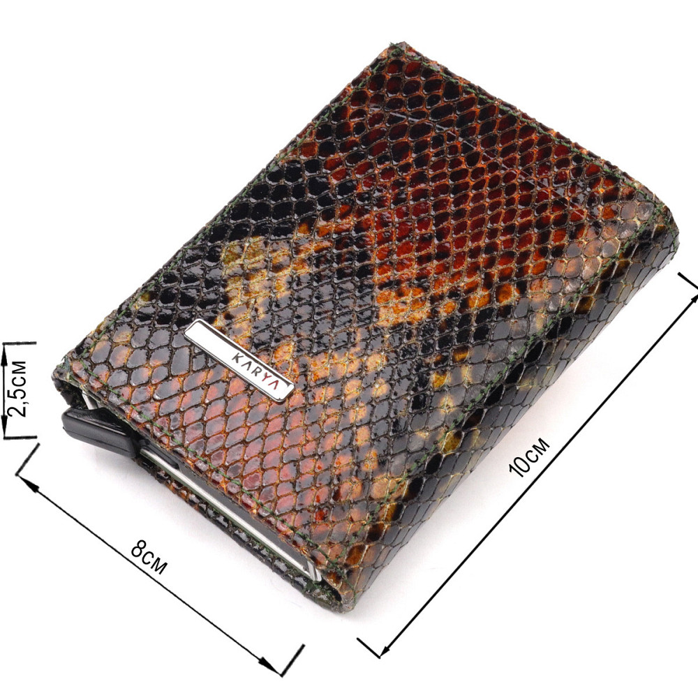 Лакированная визитница из натуральной фактурной кожи под змею Разноцветный (KARYA) Киев - изображение 7