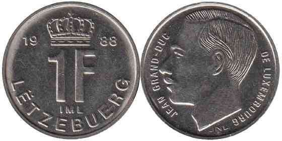Монета 1 франк. 1988 год, Люксембург. Полтава