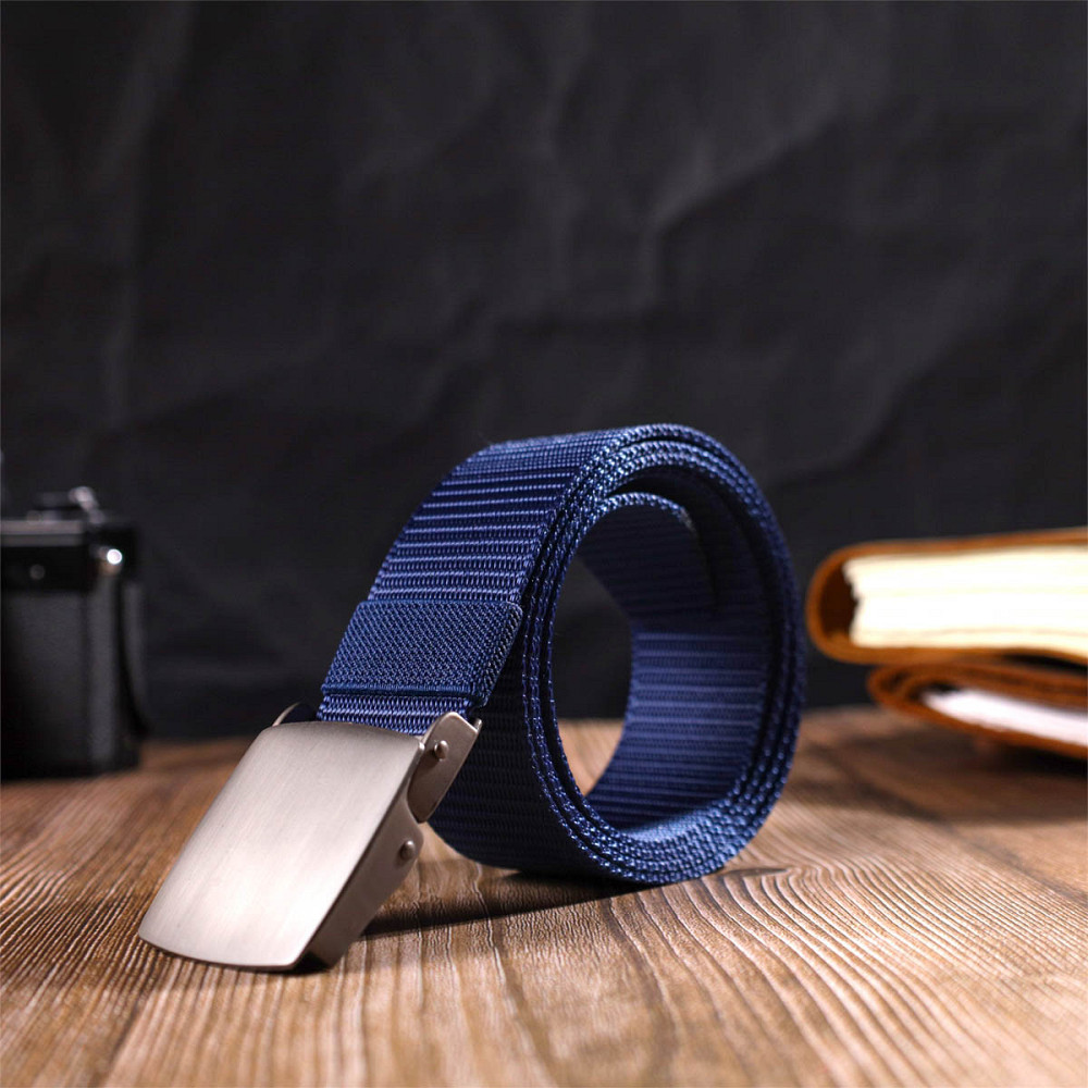 Надійний чоловічий ремінь із металевою пряжкою з текстилю 20596 Vintage Синій Київ - фото 3