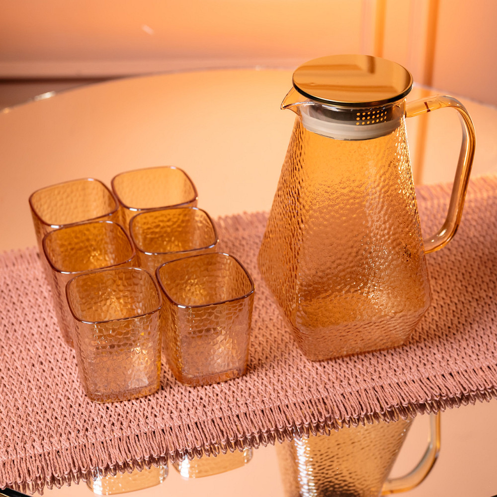 Глечик 1.8 л зі склянками 6 штук по 200 (мл) графин для компоту соку води лимонаду глечик для напоїв Коричневий HP-19-39S Коломия - фото 2