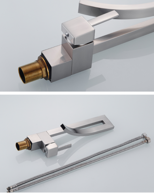 Смеситель дизайнерский для раковины однорычажный кран горизонтальный монтаж WanFan для ванны Никель Каменец-Подольский - изображение 3