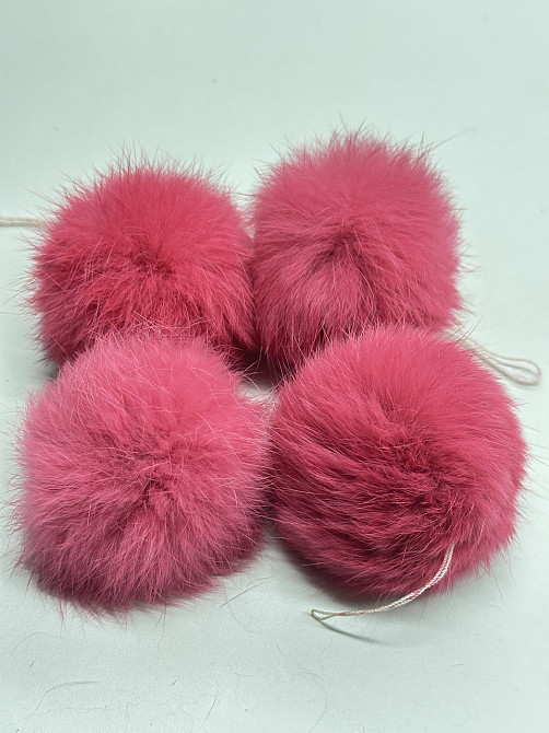 Меховой помпон на шапку из кролика 7-8 см Малиновый 2 Харьков - изображение 2