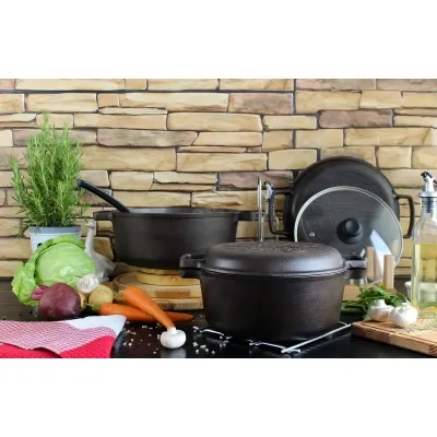 Каструля Brizoll чавунна з кришкою-сковородою 6 л (P-6L-2) Вінниця