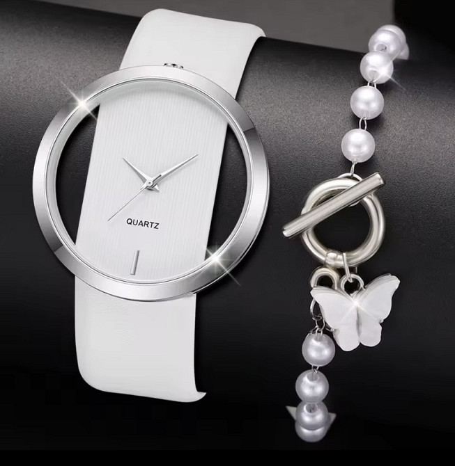 Подарочный набор для женщин Бабочка наручные часы с браслетом без подарочной коробки белый Киев - изображение 1